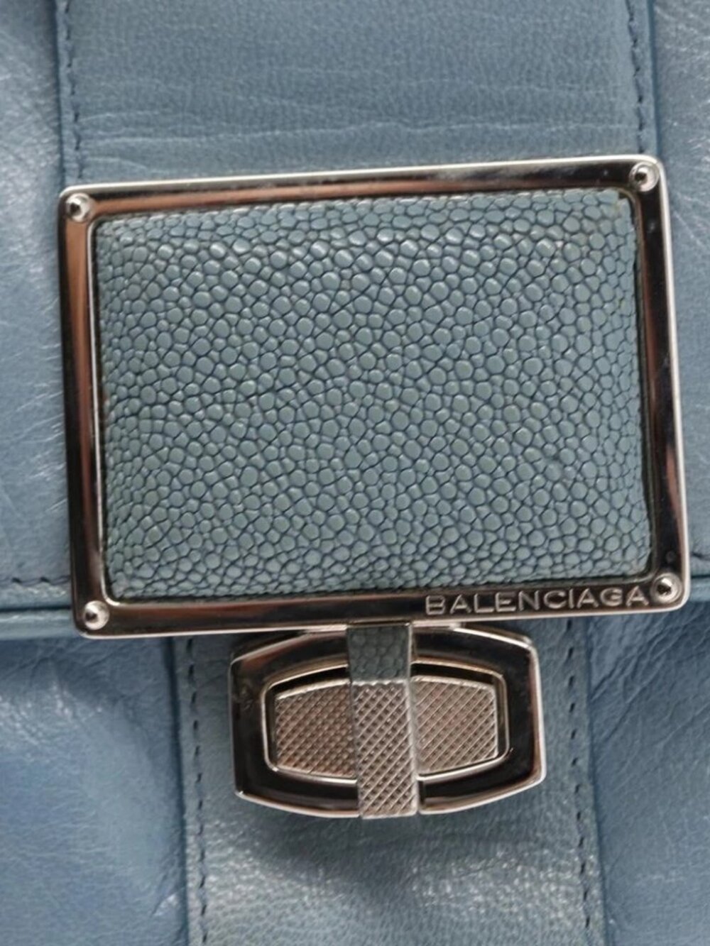 BALENCIAGA Hand Bag Leather Light Blue Silver Auth - Picture 9 of 16